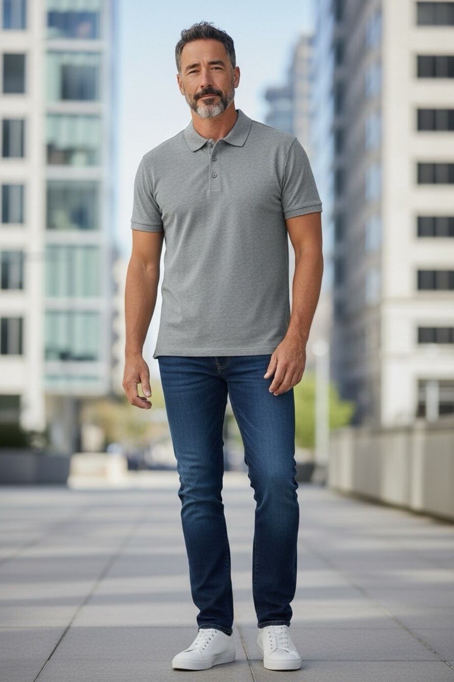True Classic Polo Men's Gray Solid Short Sleeve Collared Button, Size L